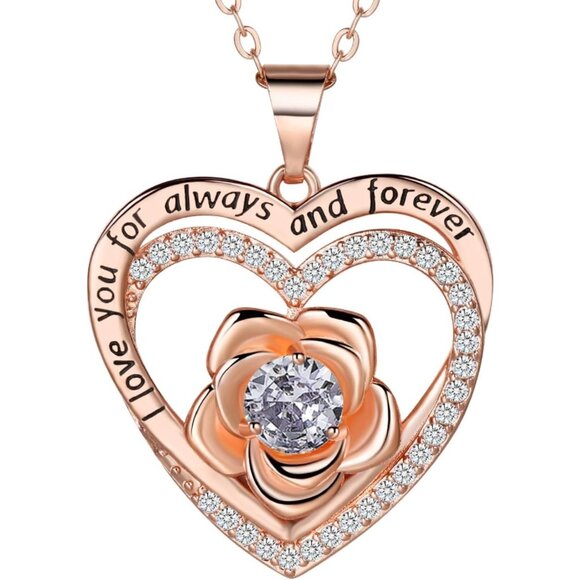 Rose Gold Birthstone Pendant Necklace with Interlocking...